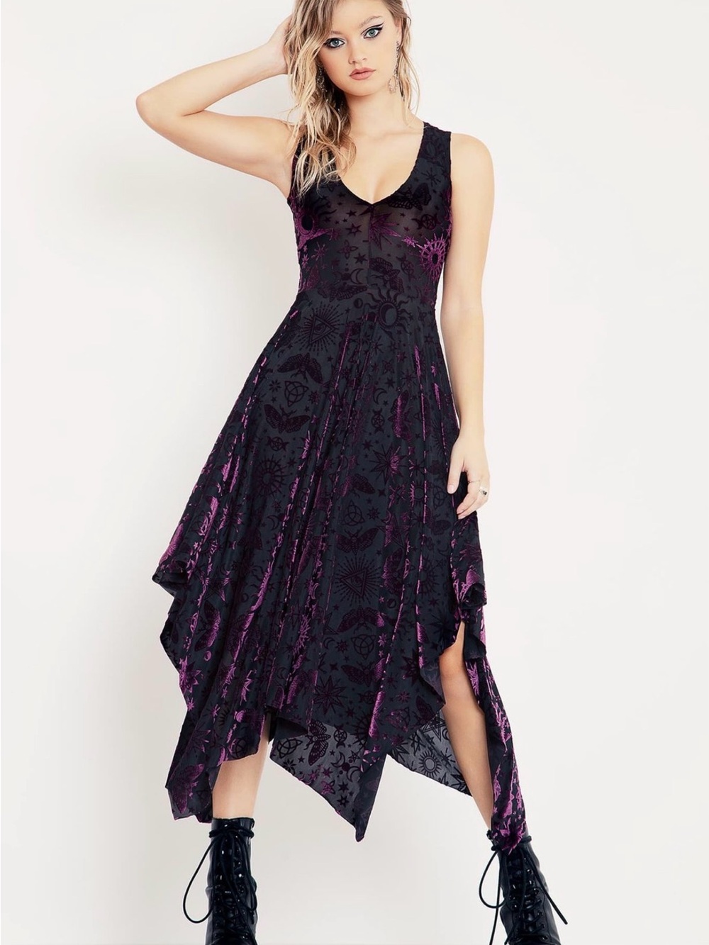 Blackmilk burned velvet spell handkerchief dress in plum S